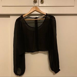 Sheer crop buttoned shirt